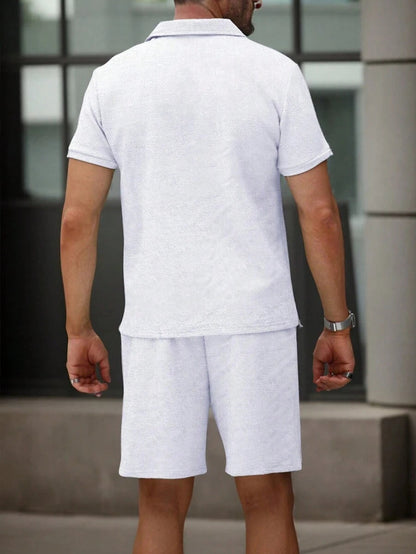 Men's Casual Cotton Polo Shirt and Shorts Set