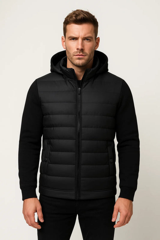 Men's Casual Quilted Hooded Puffer Jacket in Black