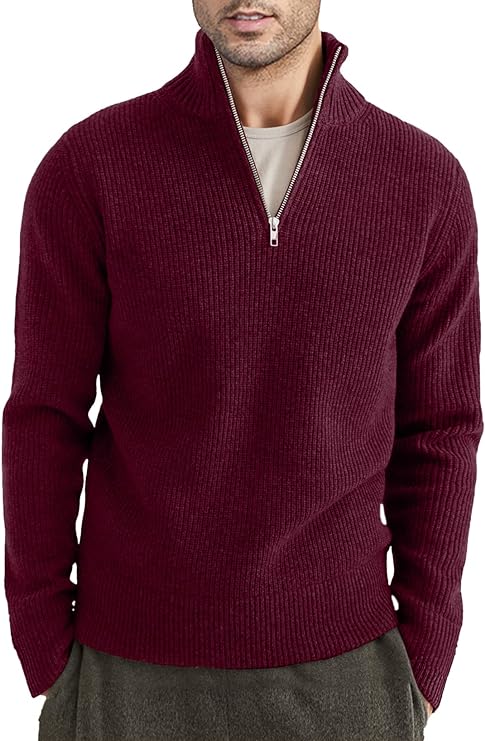 Relaxed Fit Quarter Zip Sweater for Men