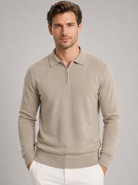 Men's Classic Fine Knit Long Sleeve Quarter Zip Sweater
