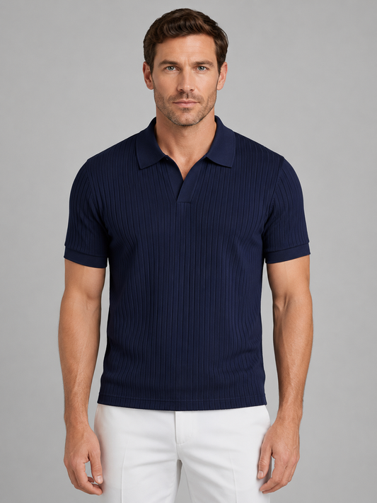 Men's Tailored Ribbed Knit Polo Shirt