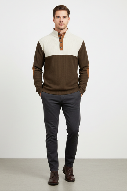 Men's Textured Crew Neck Patch Sweater