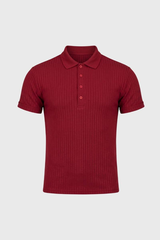 Men's Casual Ribbed Cotton Polo Shirt