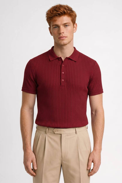 Men's Casual Ribbed Cotton Polo Shirt