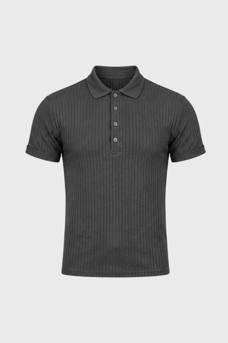 Men's Casual Ribbed Cotton Polo Shirt