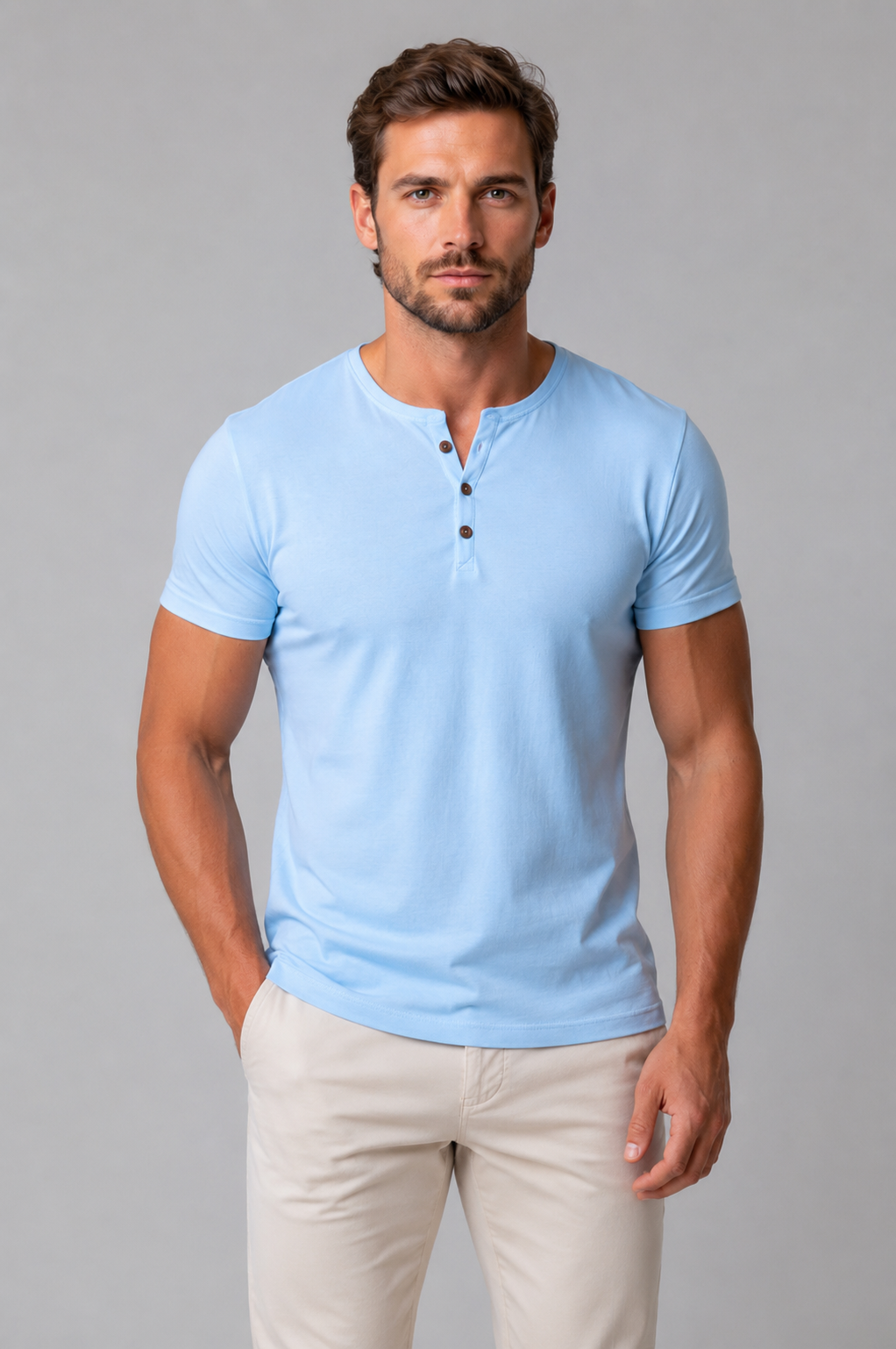 Men's Casual Slim Fit Cotton Henley T-Shirt with Button Neck