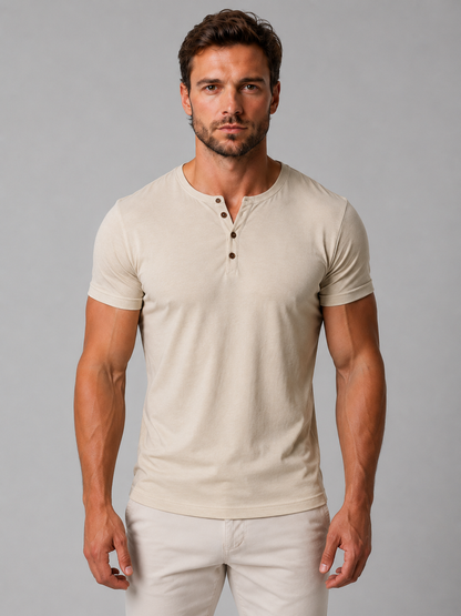Men's Casual Slim Fit Cotton Henley T-Shirt with Button Neck