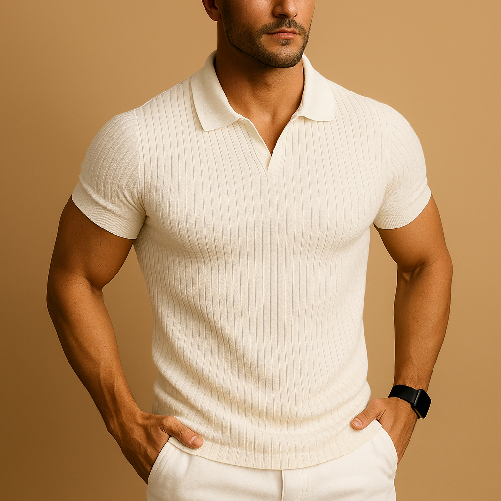 Men's Slim Fit Ribbed Cotton Polo Shirt