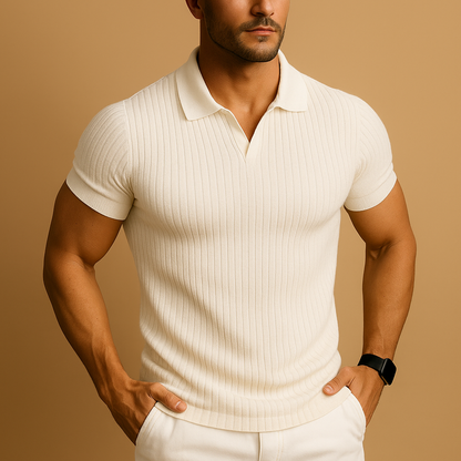 Men's Slim Fit Ribbed Cotton Polo Shirt