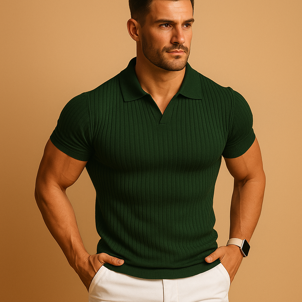 Men's Slim Fit Ribbed Cotton Polo Shirt