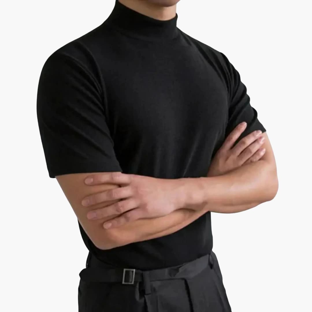 Men's Casual Cotton Stand-Up Collar Short Sleeve T-Shirt