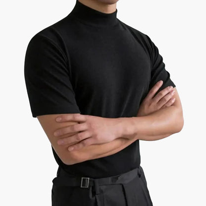 Men's Casual Cotton Stand-Up Collar Short Sleeve T-Shirt