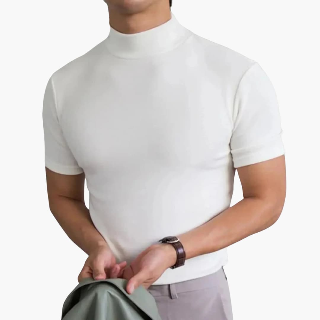 Men's Casual Cotton Stand-Up Collar Short Sleeve T-Shirt
