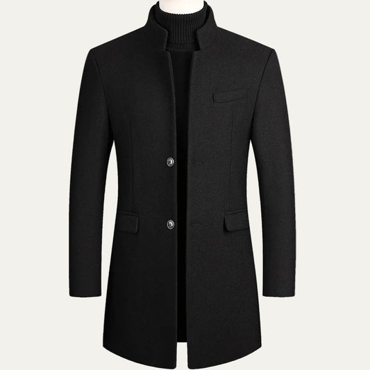 Men's Fit Mandarin Collar Designer Coat - OutfitLondon
