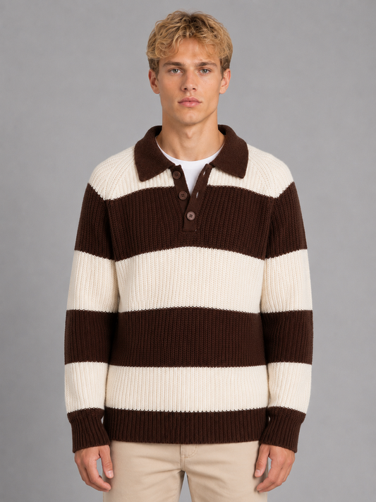 Men's Casual Cotton Blend Button Neck Polo Sweater