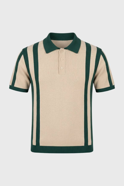 Men's Casual Cotton Striped Short Sleeve Polo Shirt