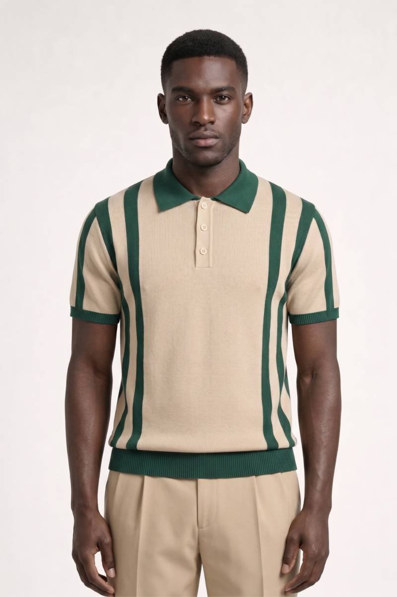 Men's Casual Cotton Striped Short Sleeve Polo Shirt