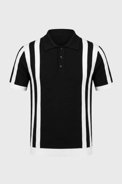Men's Casual Cotton Striped Short Sleeve Polo Shirt