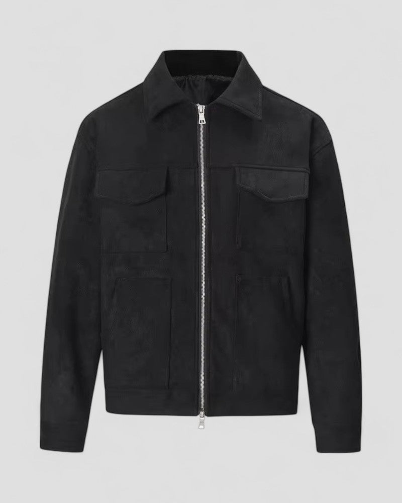 Men's Leather Zipper Jacket with Pocket Details - OutfitLondon