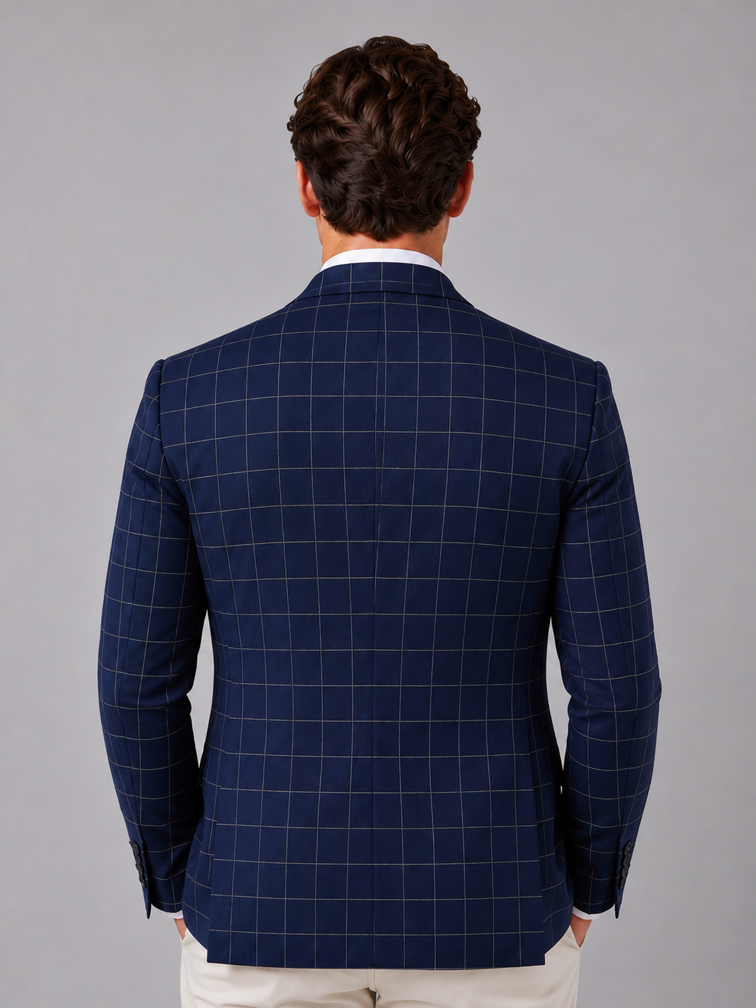Men's Tailored Windowpane Wool Blazer Jacket