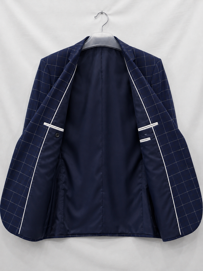 Men's Tailored Windowpane Wool Blazer Jacket