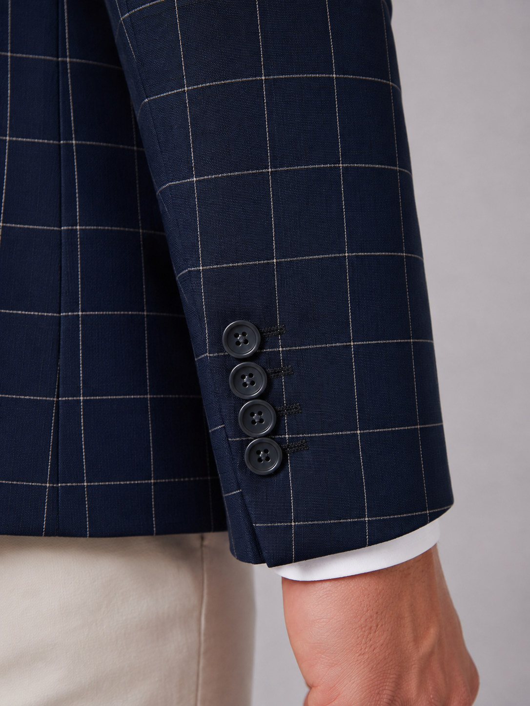 Men's Tailored Windowpane Wool Blazer Jacket