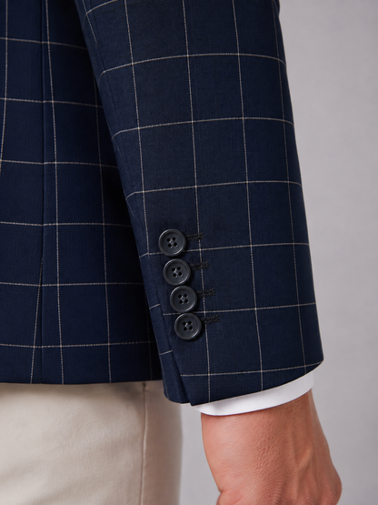 Men's Tailored Windowpane Wool Blazer Jacket