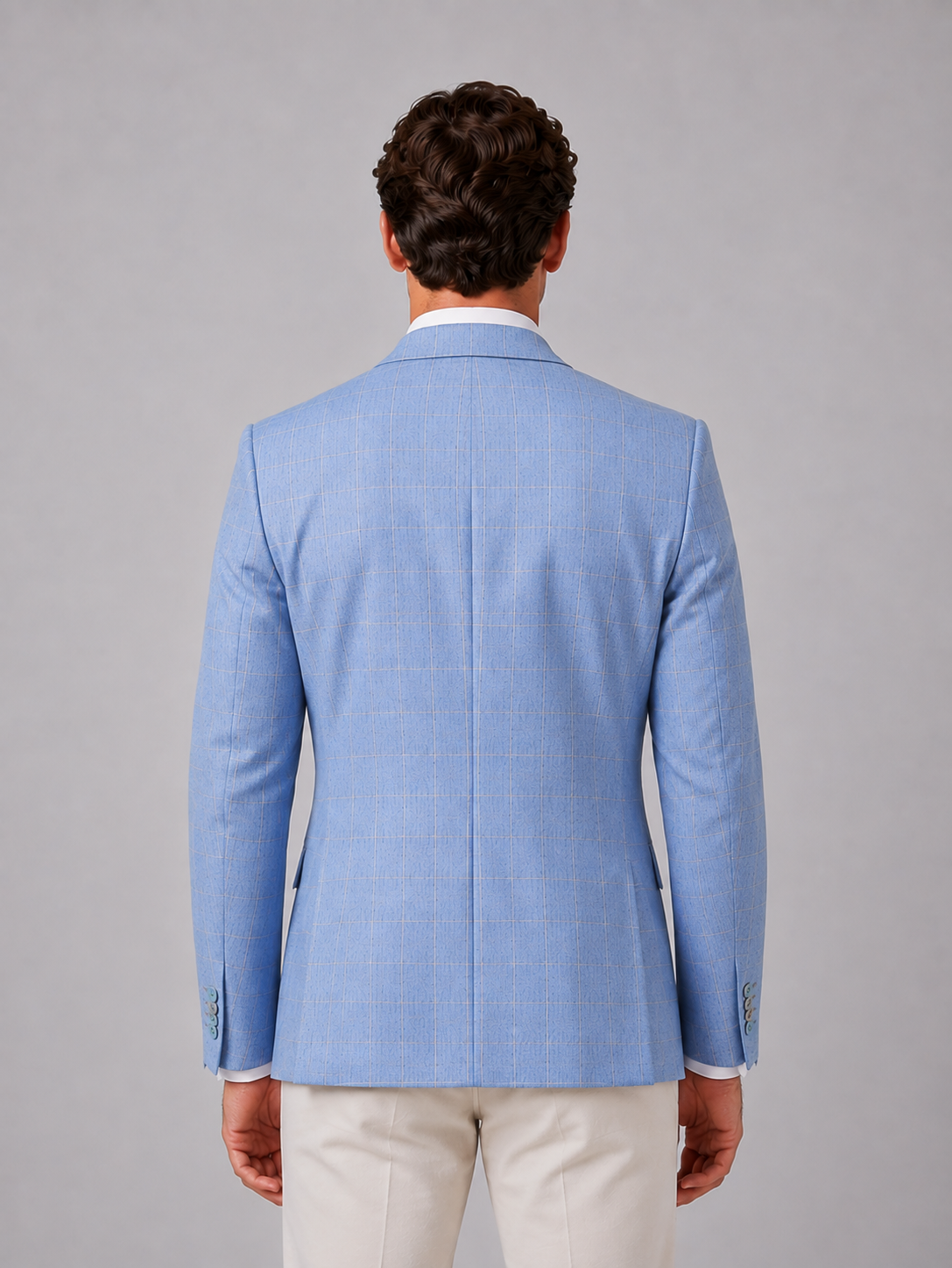 Men's Tailored Windowpane Wool Blazer Jacket