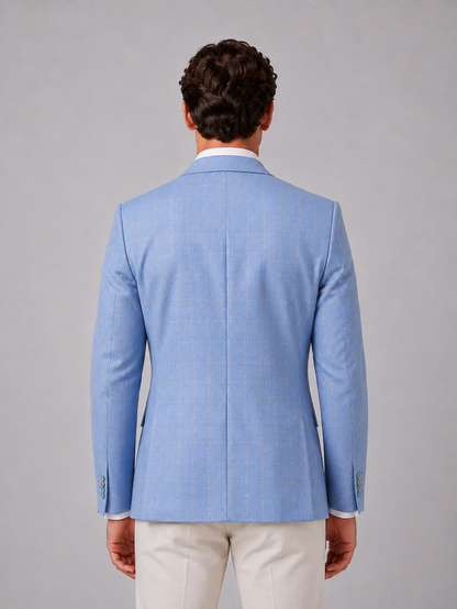 Men's Tailored Windowpane Wool Blazer Jacket