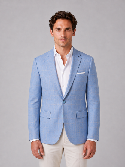 Men's Tailored Windowpane Wool Blazer Jacket