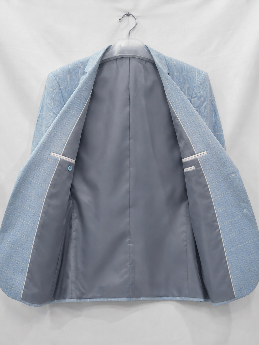 Men's Tailored Windowpane Wool Blazer Jacket