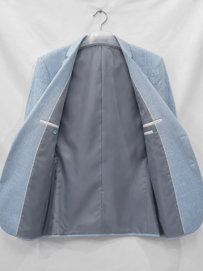 Men's Tailored Windowpane Wool Blazer Jacket