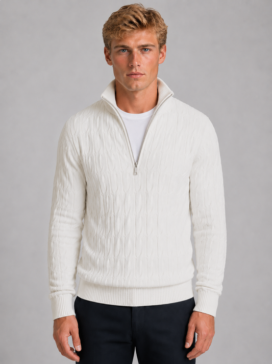 Men's Classic Knit Funnel Neck Quarter Zip Sweater
