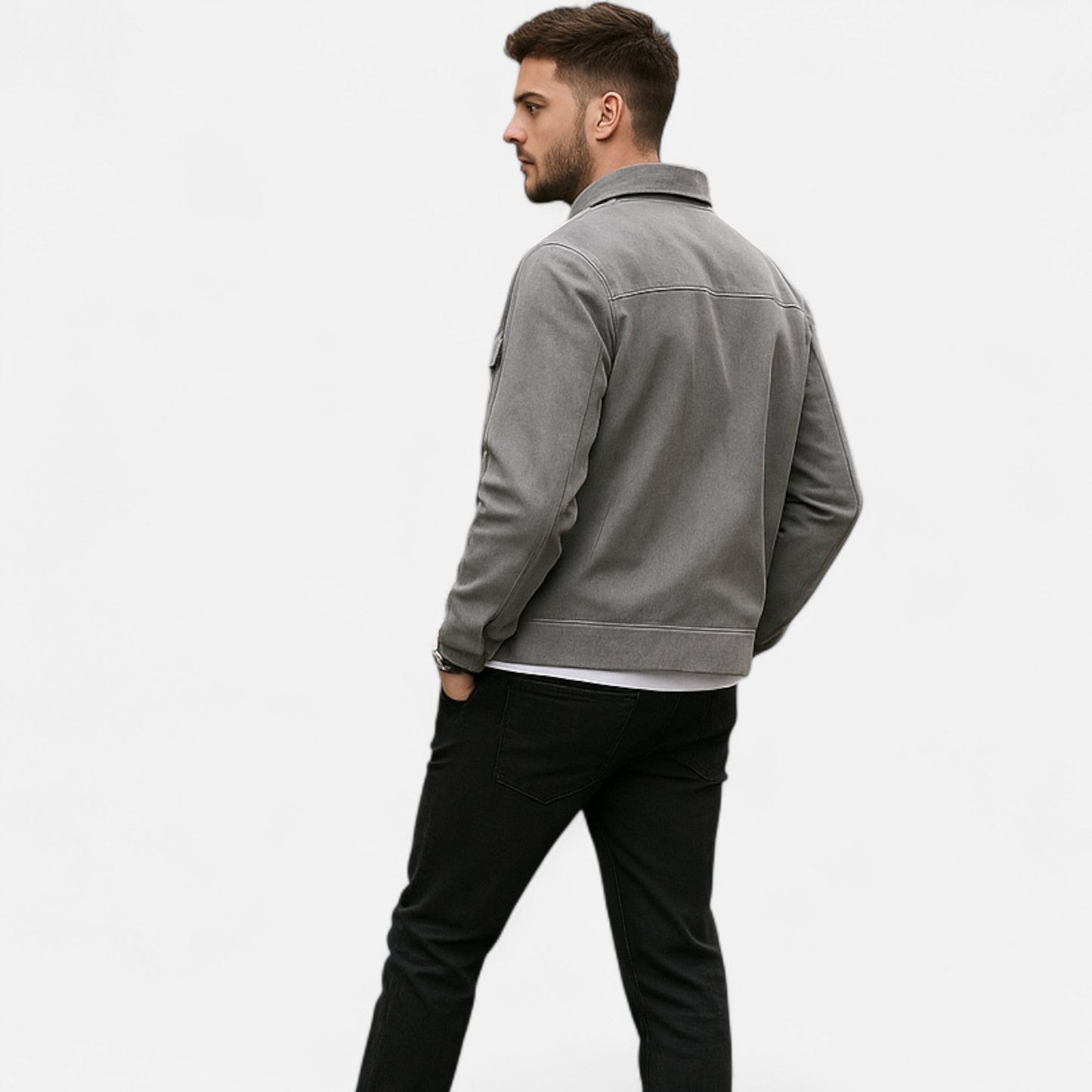 Simple Men's Woven Shirt Jacket
