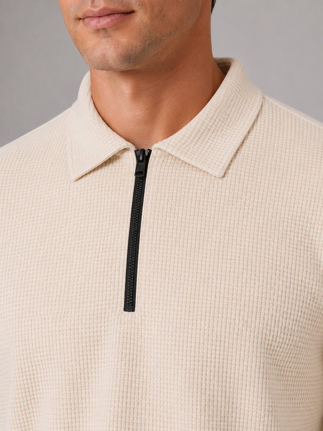 Men's Casual Textured Cotton Polo Shirt and Trousers Set