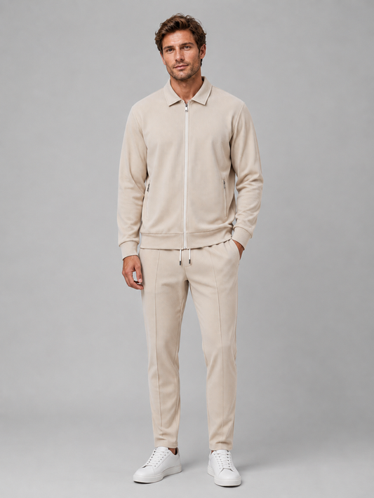 Men's Casual Textured Zip Jacket and Trousers Set