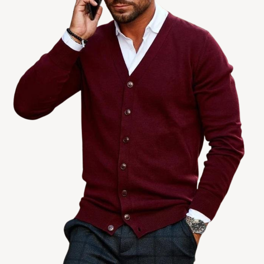 Men's Simple Crew Neck Cardigan - OutfitLondon