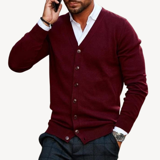 Men's Simple Crew Neck Cardigan - OutfitLondon