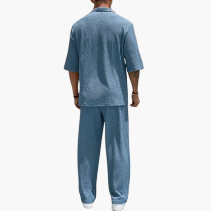 Men's Casual V-Neck Button Closure Two-Piece Outfit Set