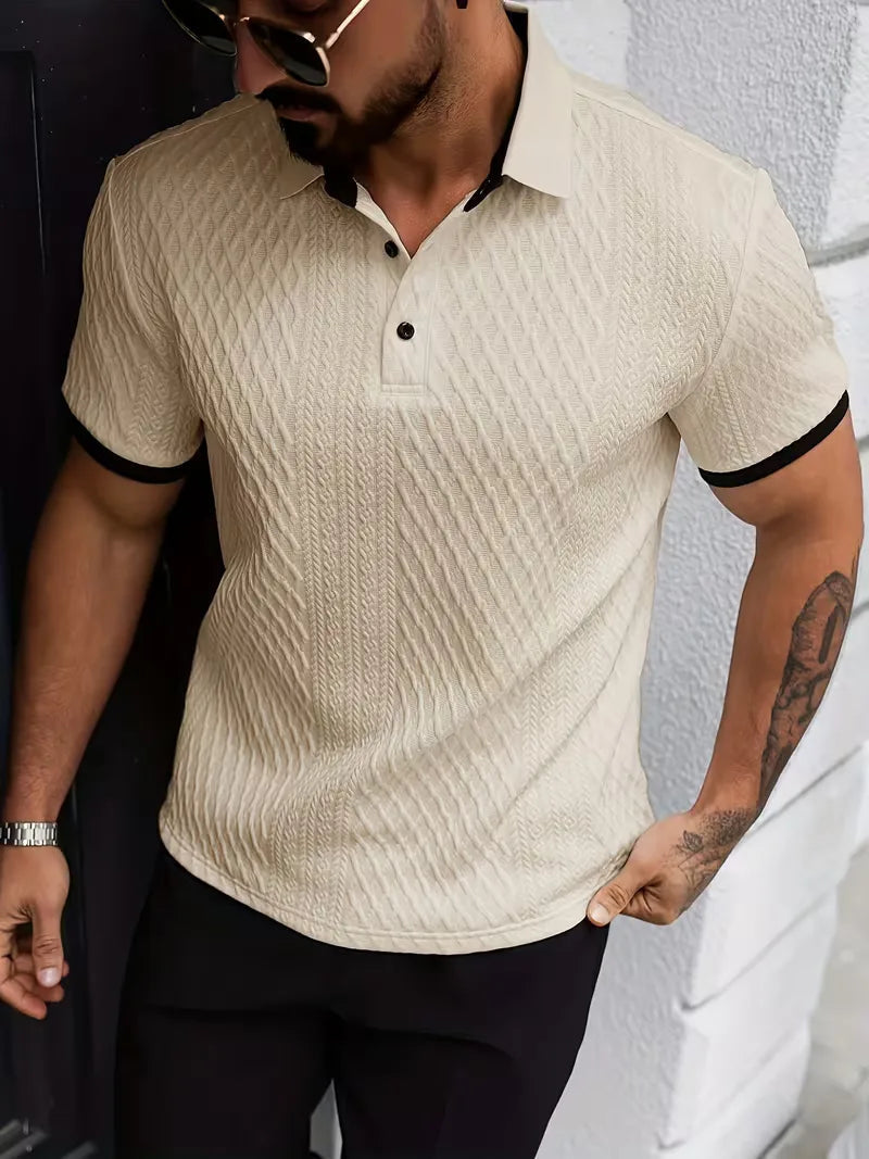 Men's Classic Jacquard V-Neck Polo Shirt