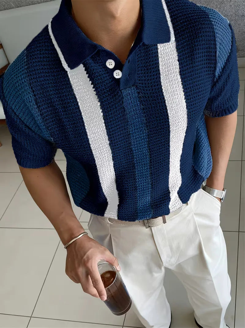Men's Casual Cotton V-Neck Short Sleeve Polo Shirt