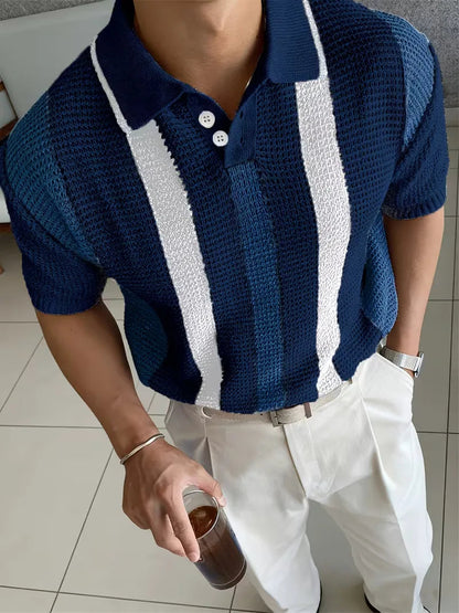 Men's Casual Cotton V-Neck Short Sleeve Polo Shirt