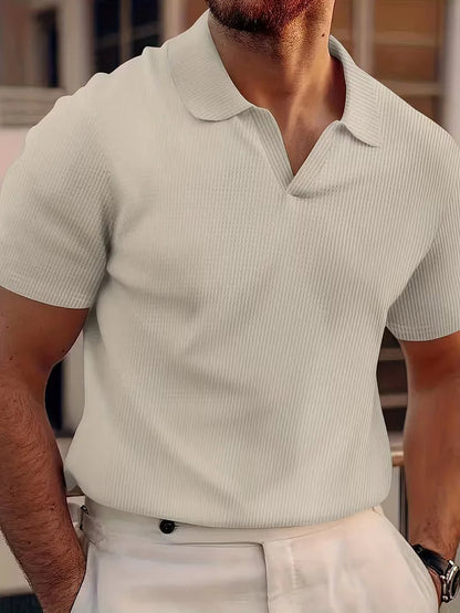 Men's Casual Cotton V-Neck Short Sleeve Polo Shirt