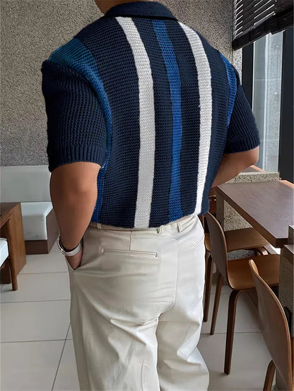 Men's Casual Cotton V-Neck Short Sleeve Polo Shirt