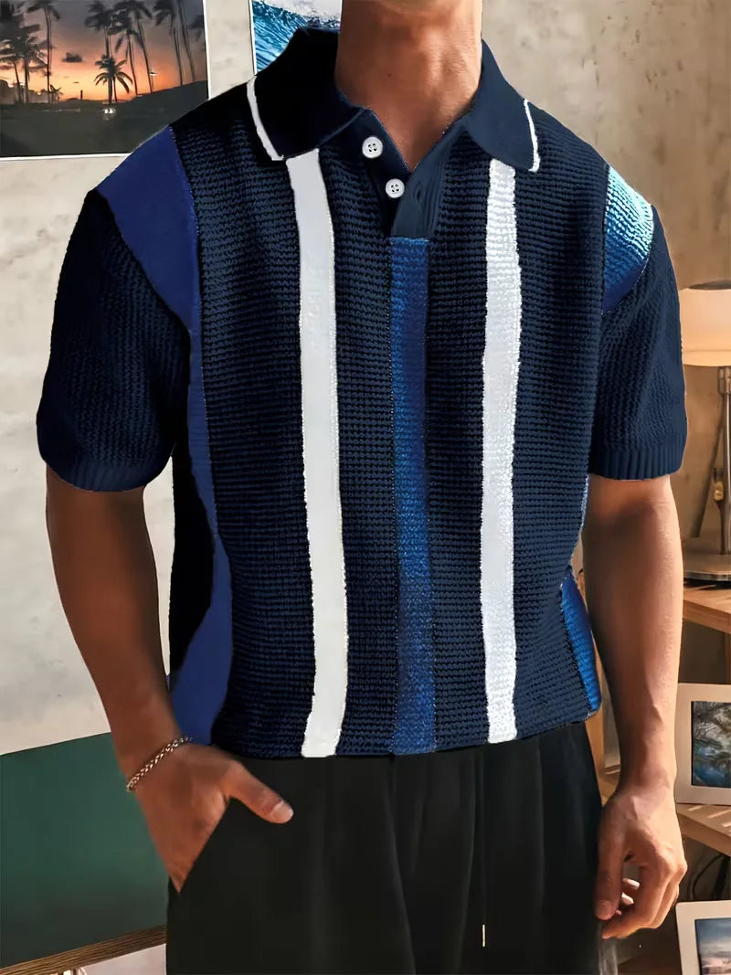 Men's Casual Cotton V-Neck Short Sleeve Polo Shirt