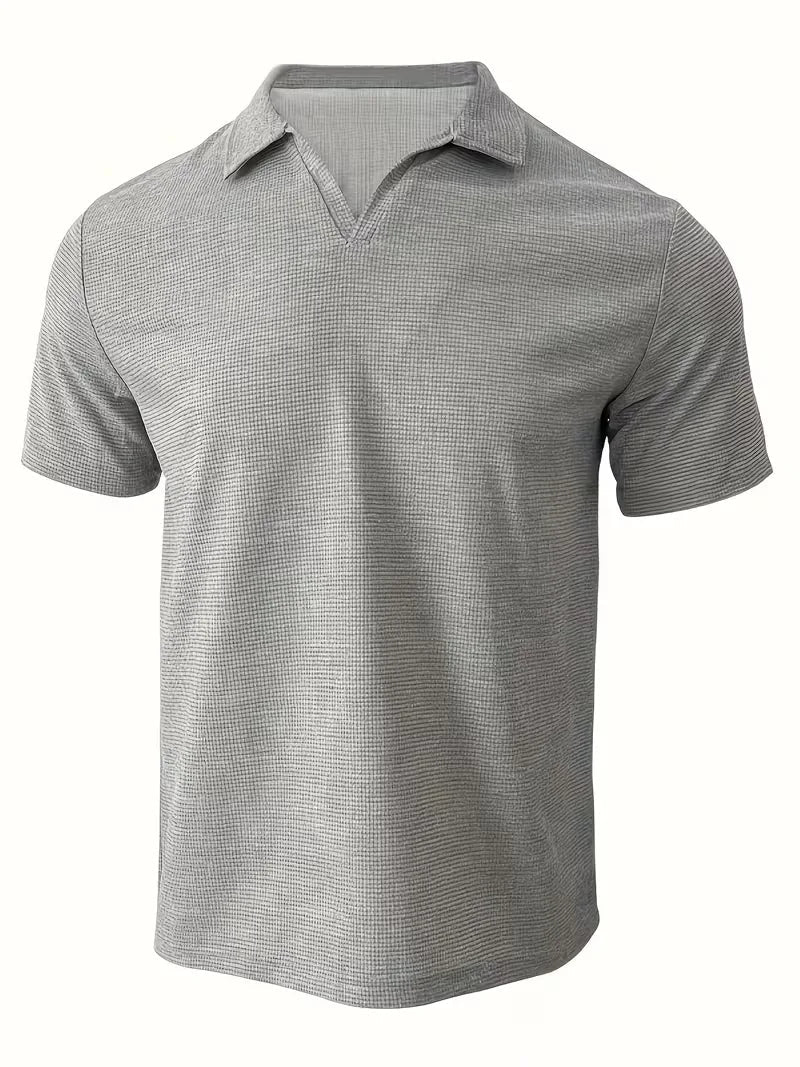 Men's Casual Cotton V-Neck Short Sleeve Polo Shirt