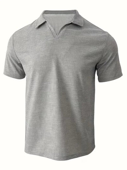 Men's Casual Cotton V-Neck Short Sleeve Polo Shirt