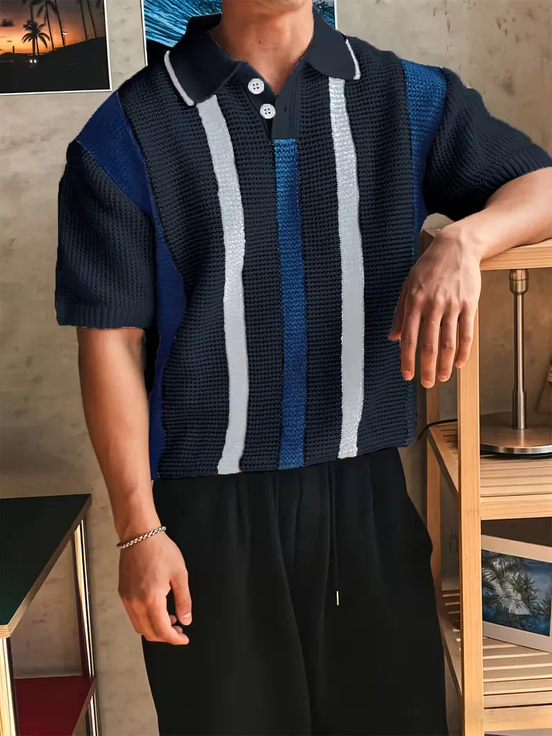 Men's Casual Cotton V-Neck Short Sleeve Polo Shirt