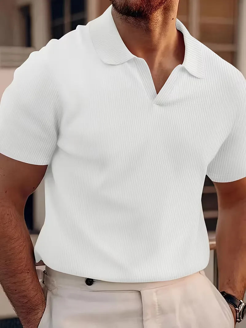 Men's Casual Cotton V-Neck Short Sleeve Polo Shirt