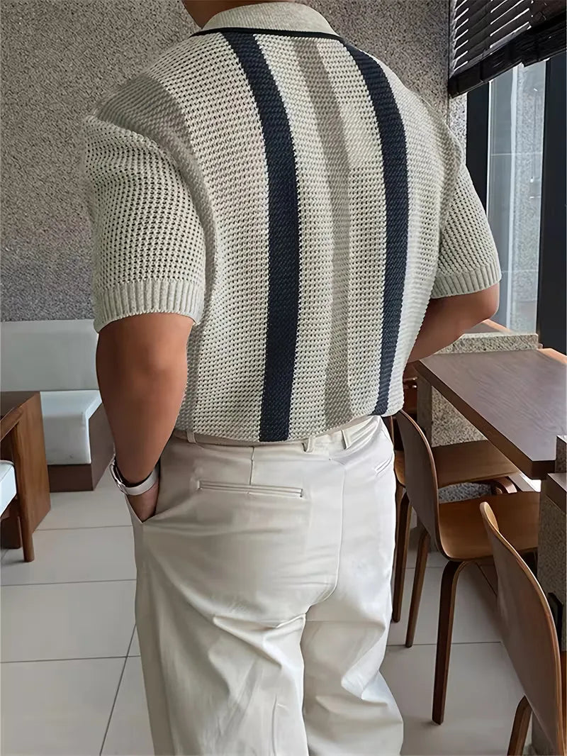 Men's Casual Cotton V-Neck Short Sleeve Polo Shirt